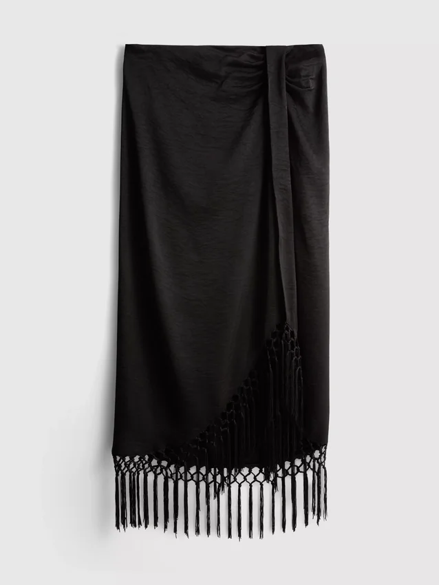 Satin fringe midi skirt