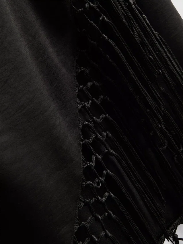 Satin fringe midi skirt