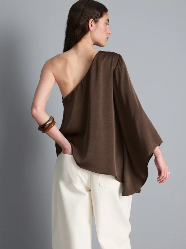 Satin one-shoulder asymmetrical top