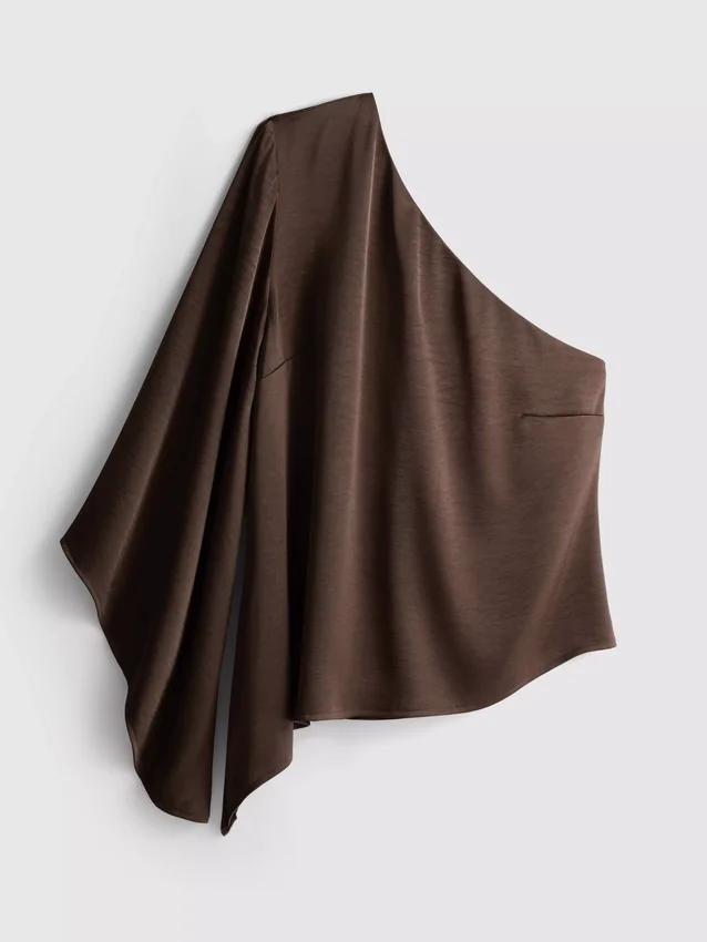 Satin one-shoulder asymmetrical top