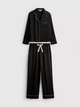Satin piped boyfriend pajama set