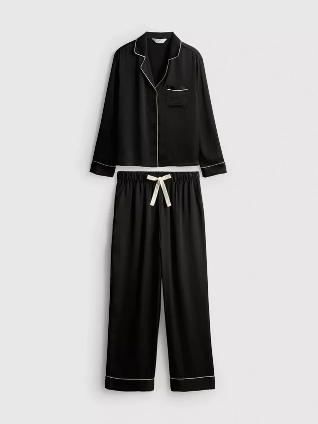 Satin piped boyfriend pajama set