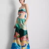 Satin scenic print beach pants