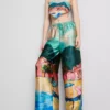 Satin scenic print beach pants