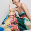 Satin scenic print beach pants