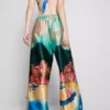 Satin scenic print beach pants