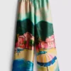 Satin scenic print beach pants