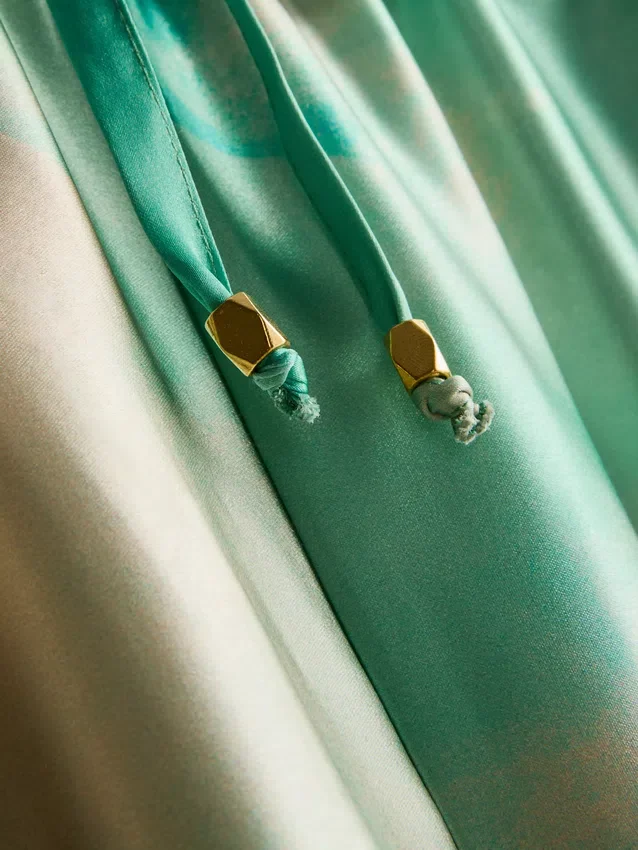 Satin scenic print beach pants