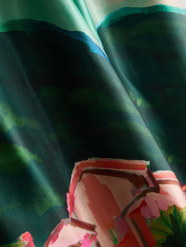Satin scenic print beach pants