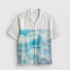 Scenic-print short-sleeve button-down shirt