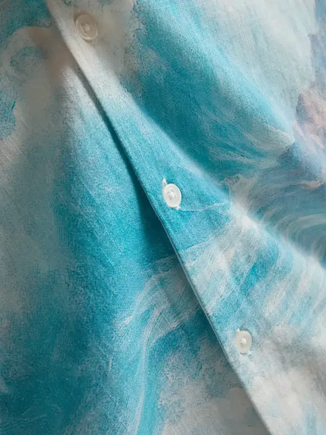Scenic-print short-sleeve button-down shirt