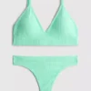 Seamless padded triangle bra and thong set