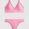 Seamless padded triangle bra and thong set