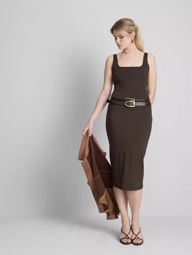 Second skin square neck midi dress