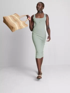 Second skin square neck midi dress