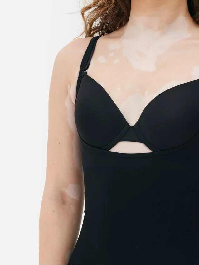 Shapewear open-bust mid-thigh bodysuit