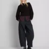 Shirred boat neck long sleeve top