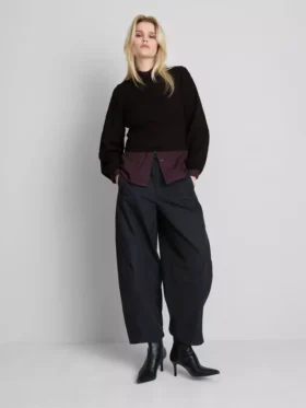 Shirred boat neck long sleeve top