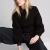 Shirred boat neck long sleeve top