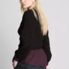 Shirred boat neck long sleeve top
