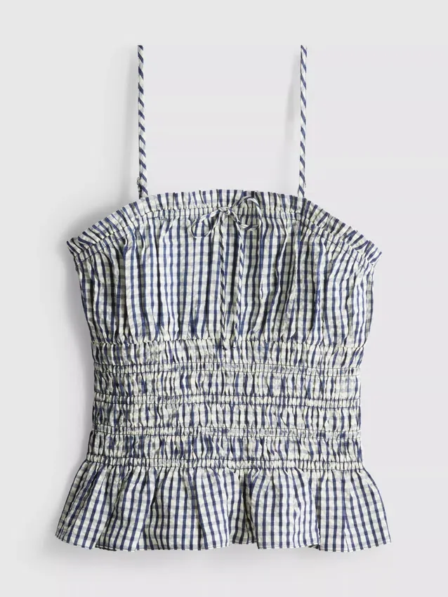 Shirred gingham peplum cami top