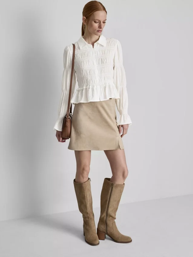 Shirred peplum hem blouse