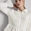 Shirred peplum hem blouse