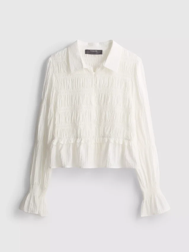 Shirred peplum hem blouse