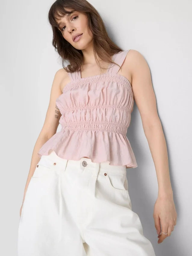 Shirred peplum-hem tank top