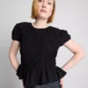 Shirred short-sleeve top