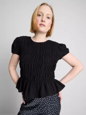 Shirred short-sleeve top