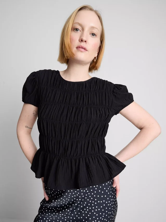 Shirred short-sleeve top