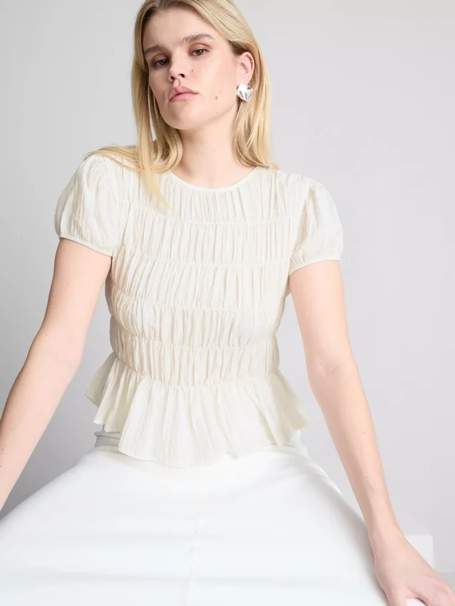 Shirred short-sleeve top