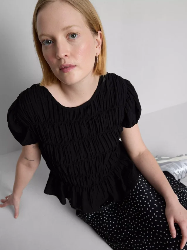 Shirred short-sleeve top