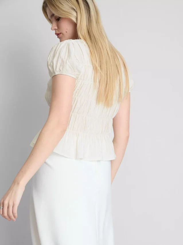 Shirred short-sleeve top