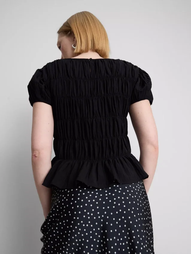 Shirred short-sleeve top