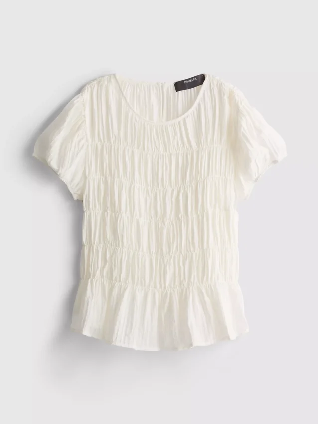 Shirred short-sleeve top