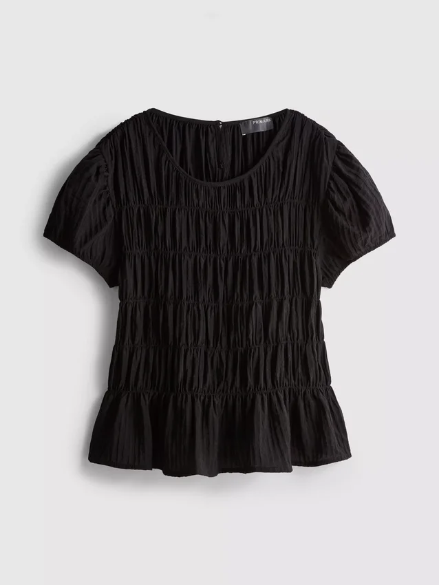 Shirred short-sleeve top