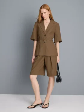 Short sleeve belt detail blazer