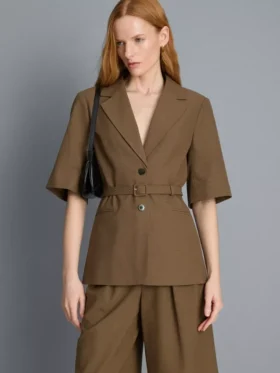 Short sleeve belt detail blazer