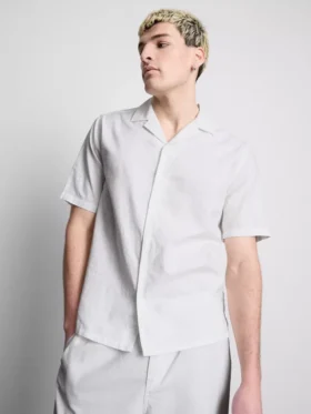 Short sleeve linen blend shirt