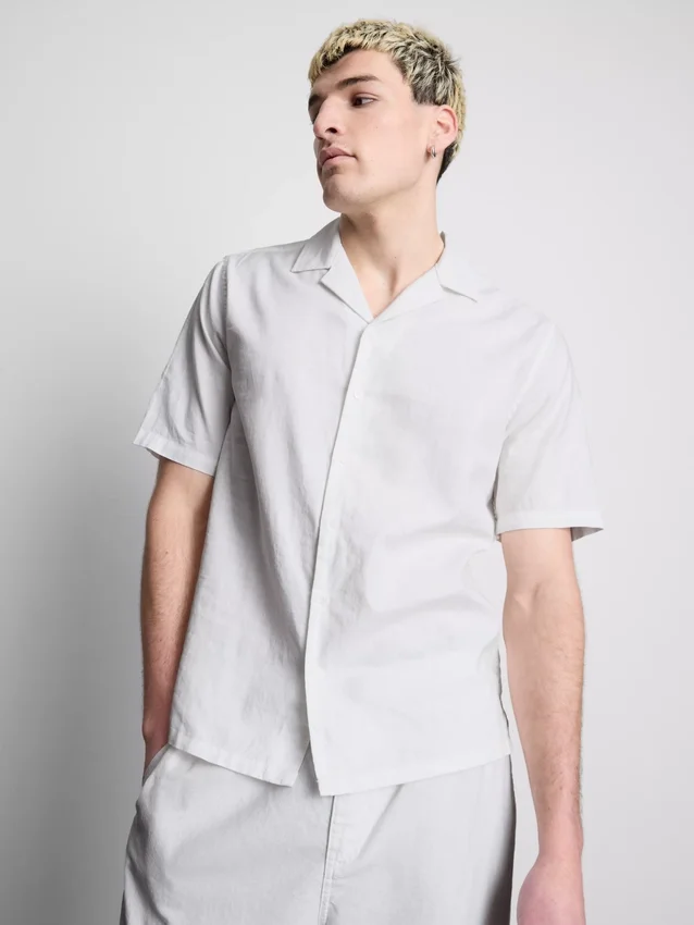 Short sleeve linen blend shirt