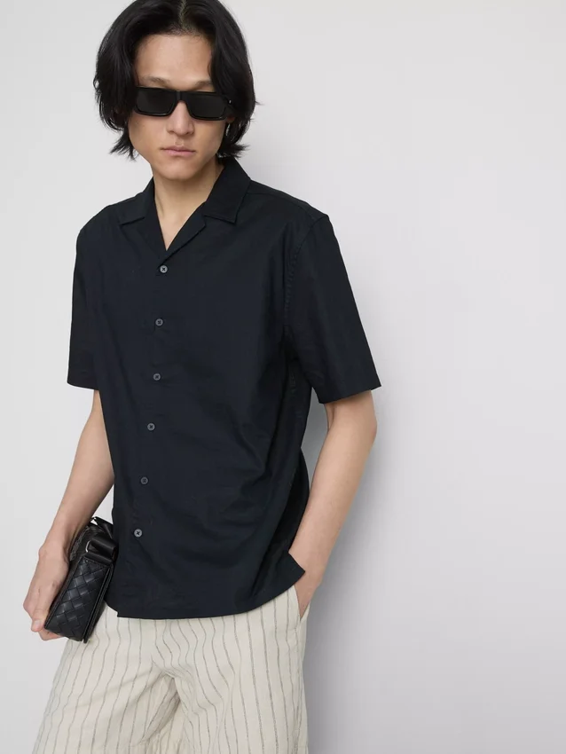 Short sleeve linen blend shirt
