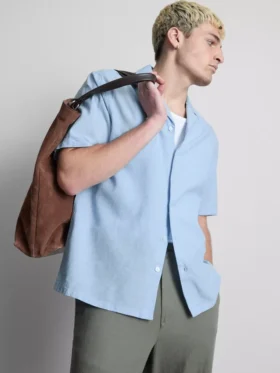 Short sleeve linen blend shirt