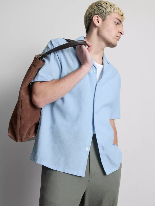 Short sleeve linen blend shirt