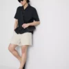 Short sleeve linen blend shirt