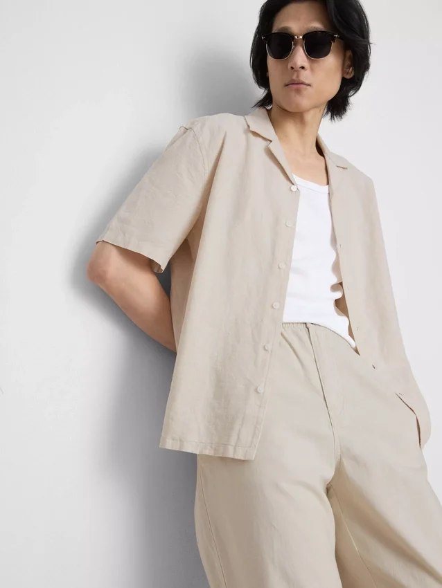 Short sleeve linen blend shirt