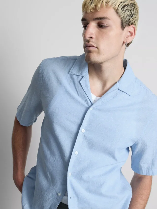 Short sleeve linen blend shirt