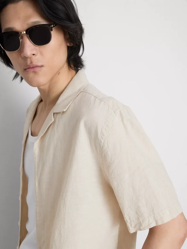 Short sleeve linen blend shirt