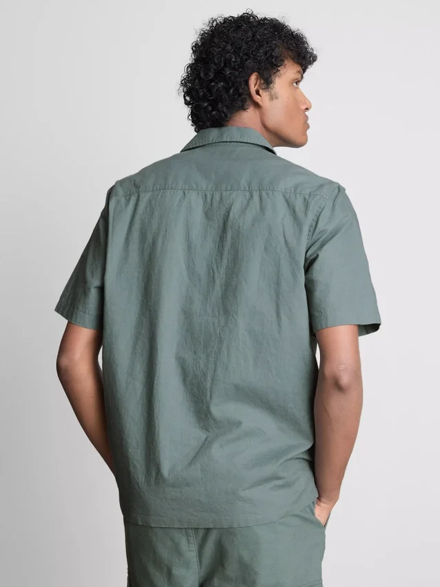Short sleeve linen blend shirt